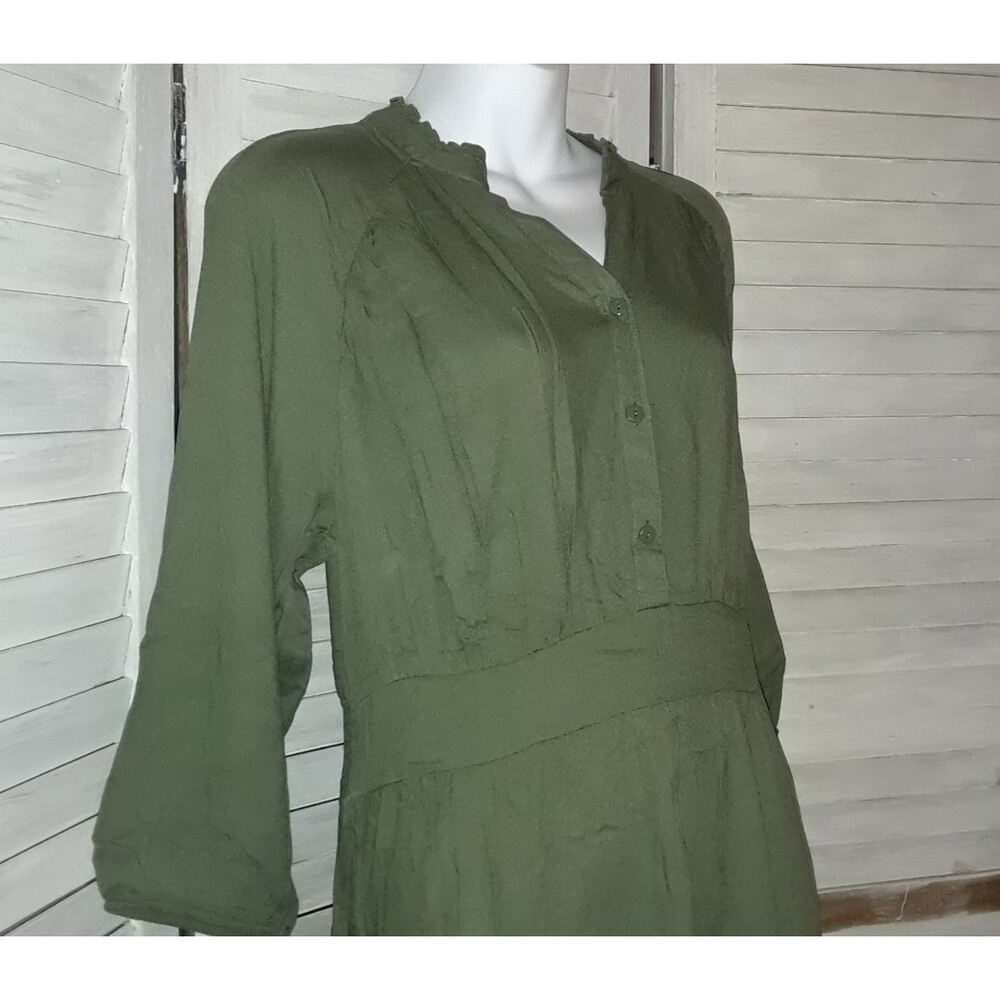 Time and Tru Women's Dress Size L 3/4 Balloon Sleeve Midi Tiered Peasant Green